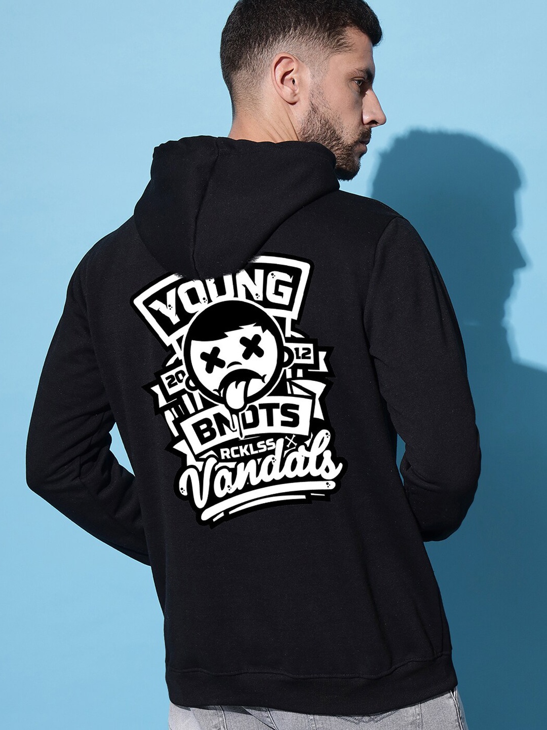 

Imsa Moda Typography Printed Hooded Fleece Sweatshirt, Black