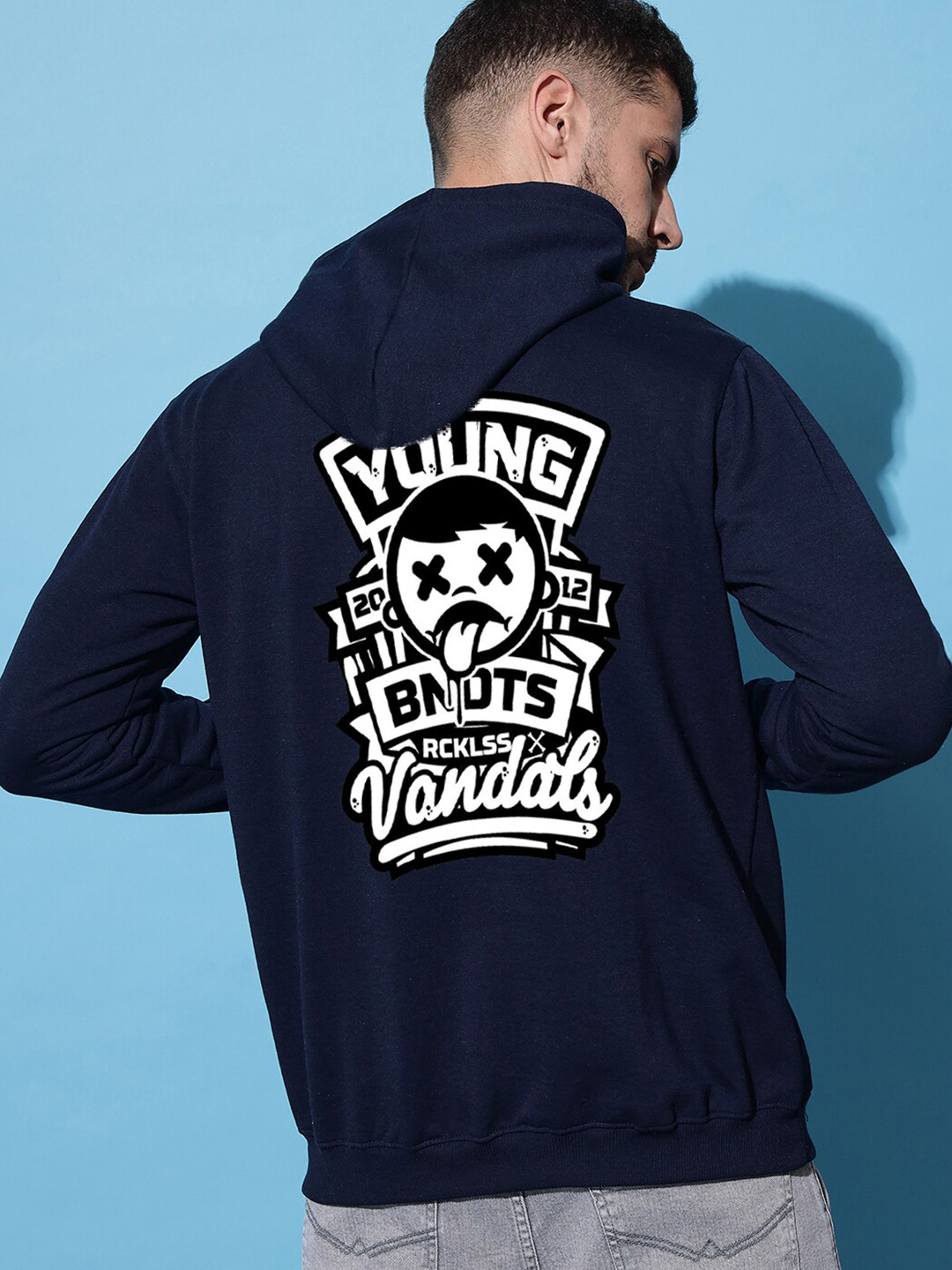 

Imsa Moda Typography Printed Hooded Fleece Sweatshirt, Navy blue