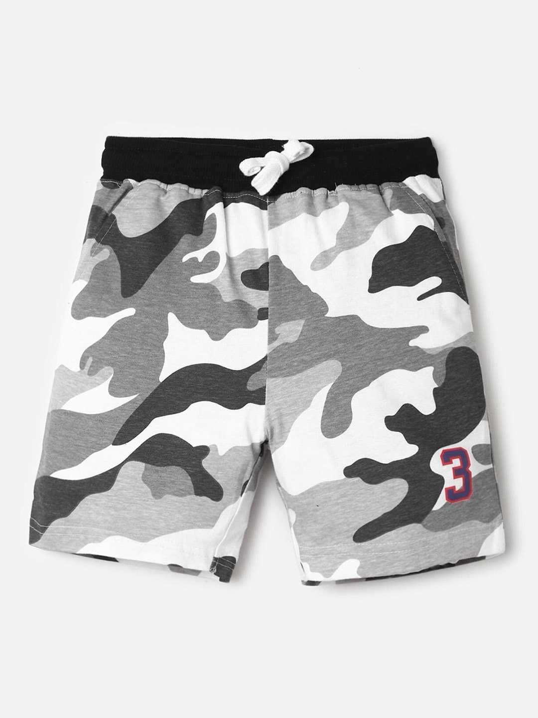 

UrbanMark Boys Camouflage Printed Mid Rise Pure Cotton Shorts, Grey