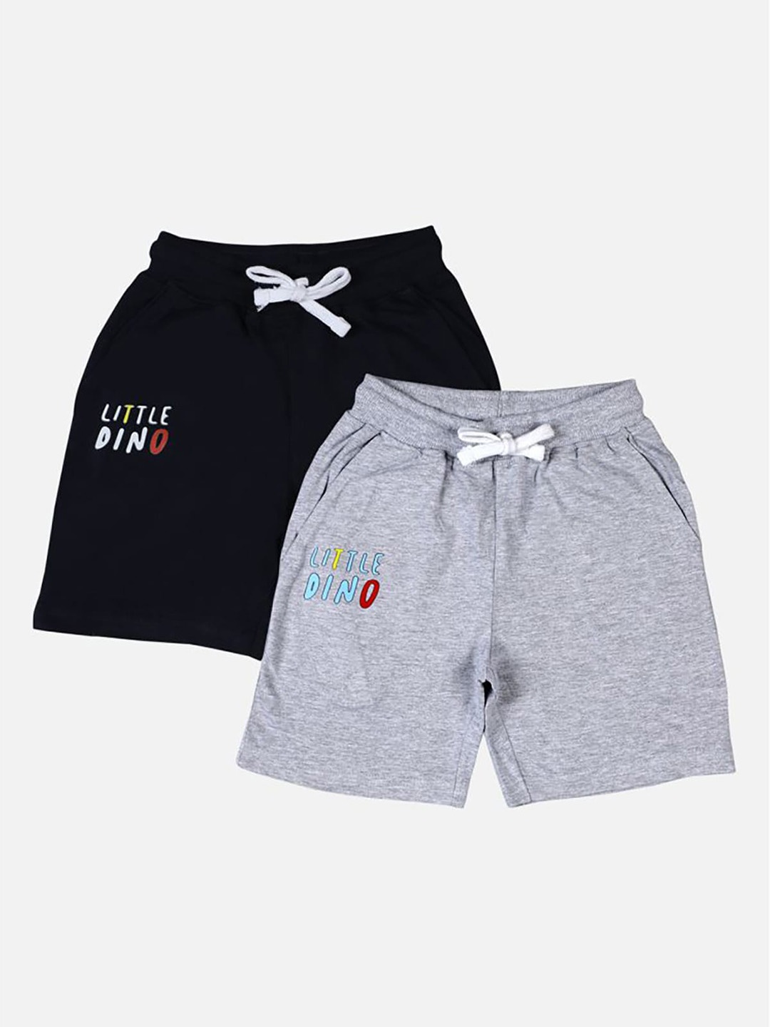 

UrbanMark Boys Pack Of 2 Typography Printed Mid Rise Pure Cotton Shorts, Black