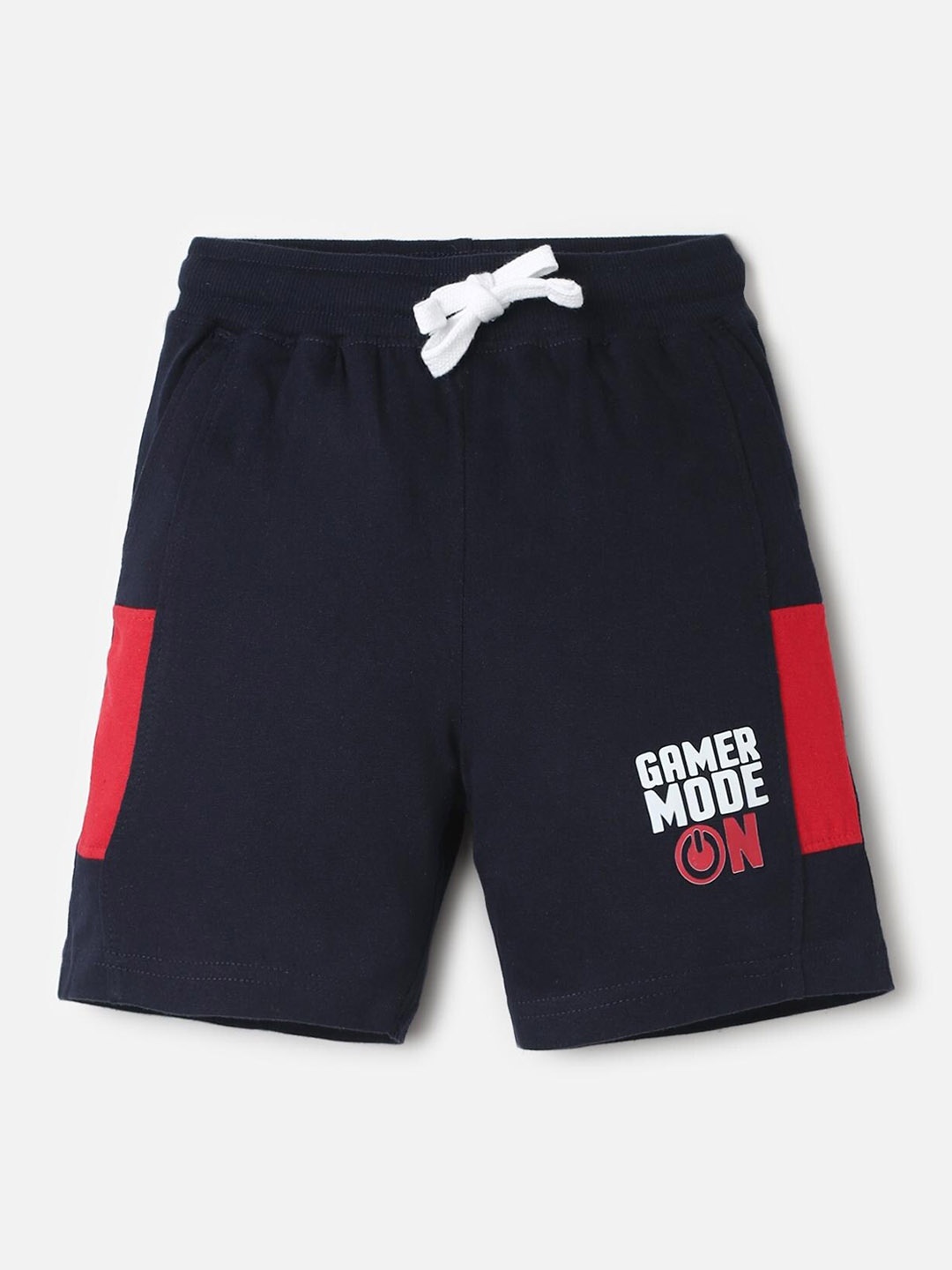 

UrbanMark Boys Colourblocked Mid Rise Pure Cotton Shorts, Navy blue