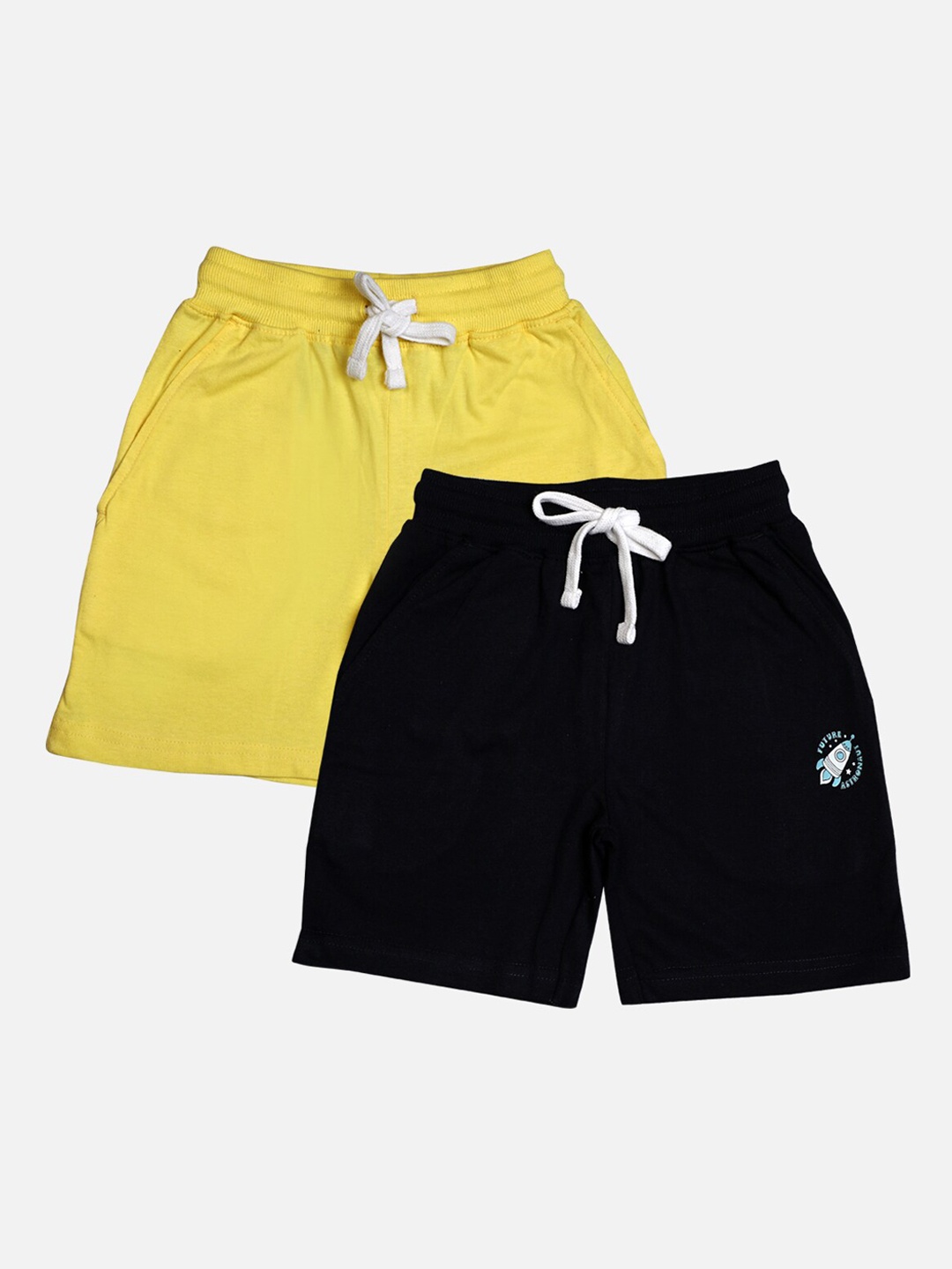 

UrbanMark Boys Pack Of 2 Mid Rise Pure Cotton Shorts, Yellow