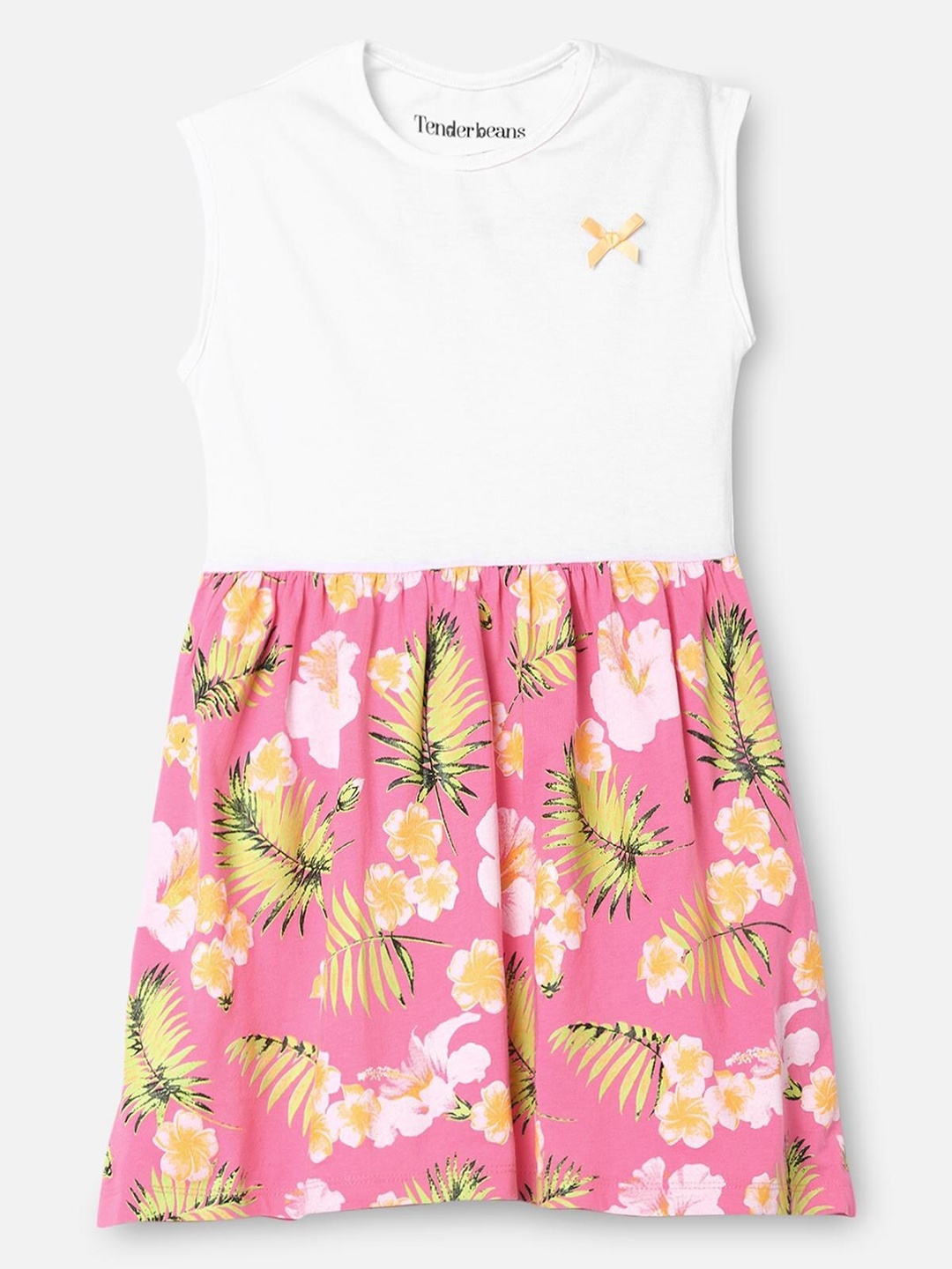 

UrbanMark Girls Floral Printed Cotton Fit & Flare Dress, Pink
