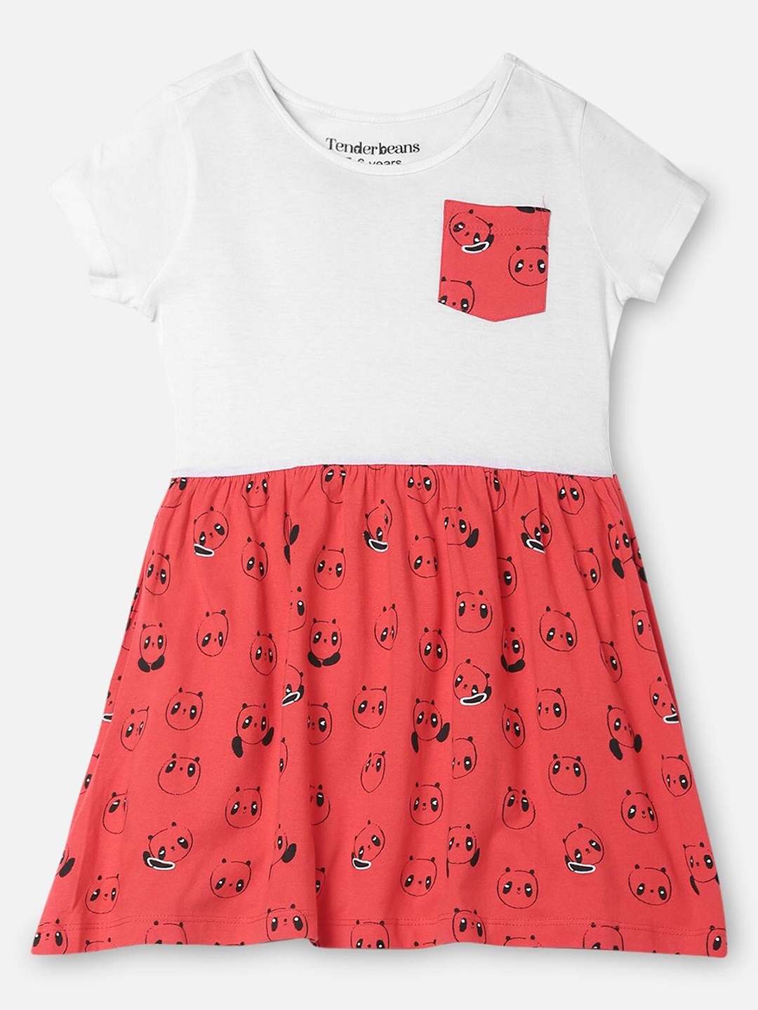 

UrbanMark Girls Conversational Printed Pure Cotton Fit & Flare Dress, Peach