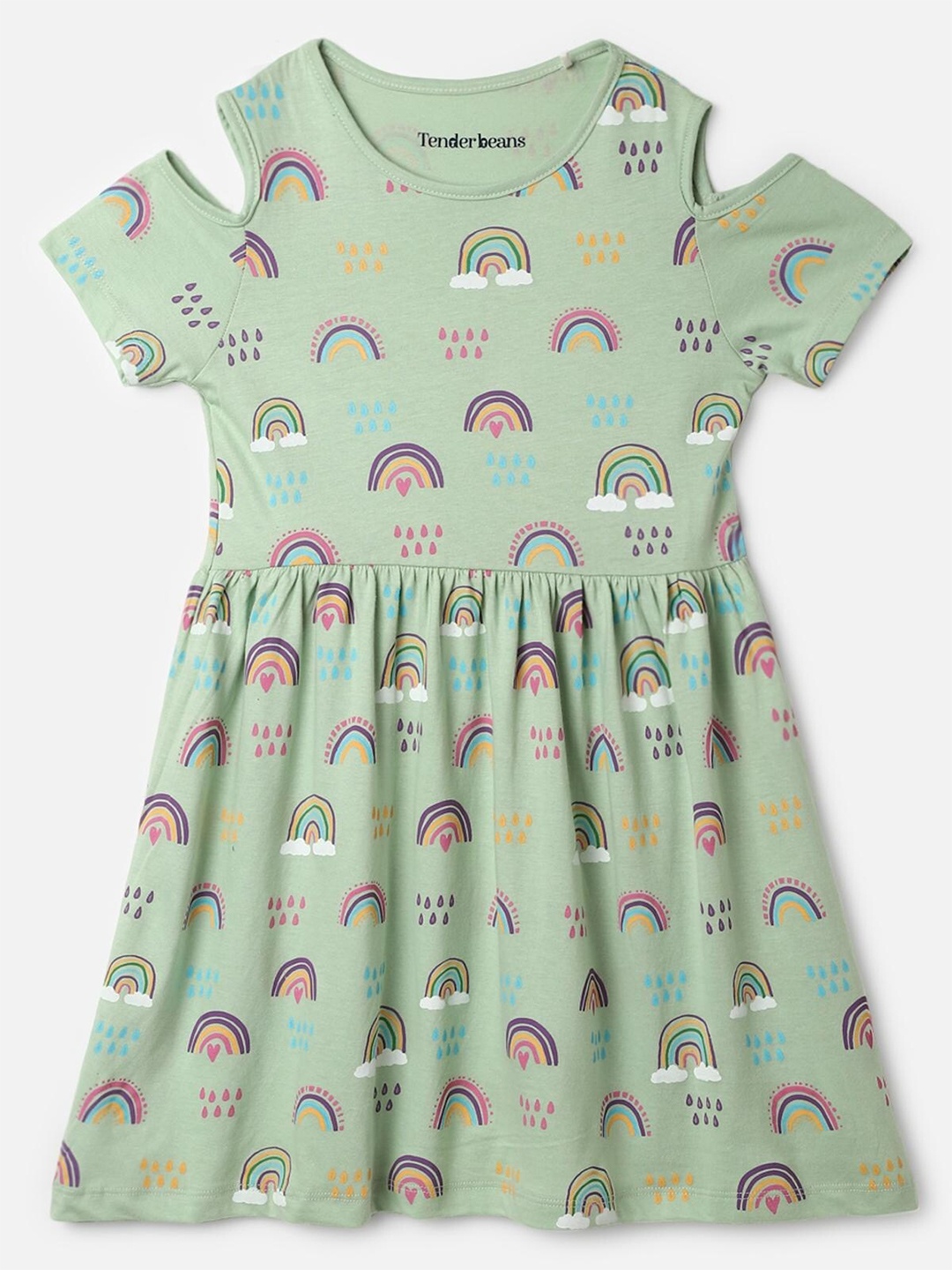 

UrbanMark Girls Conversational Printed Pure Cotton A-Line Dress, Green