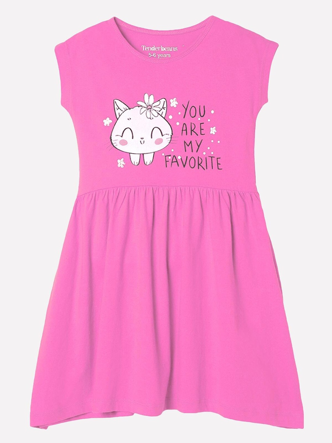 

UrbanMark Girls Graphic Printed Pure Cotton Fit And Flare Dress, Pink
