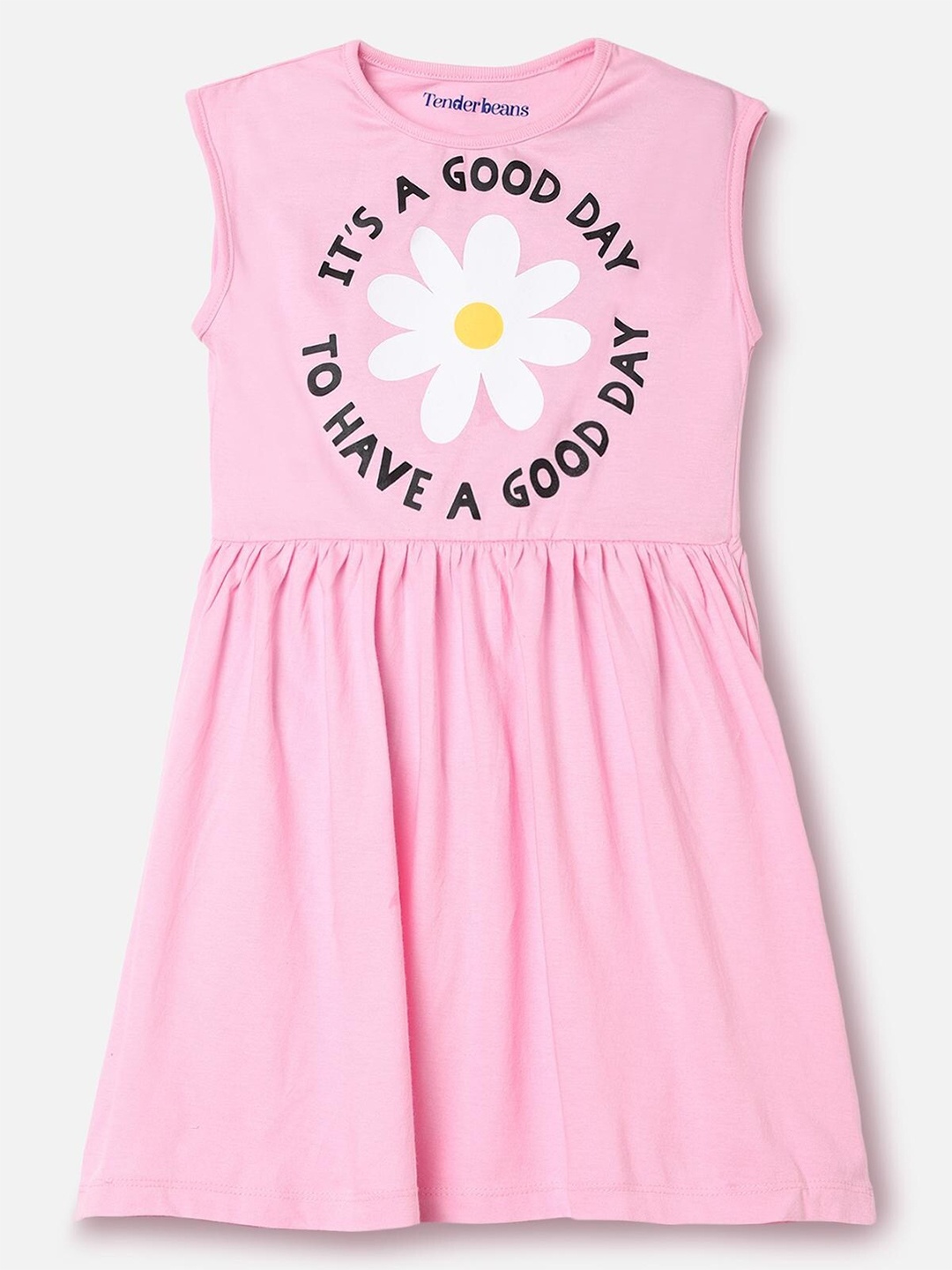 

UrbanMark Girls Typography Printed Pure Cotton Sleeveless A-Line Dress, Pink
