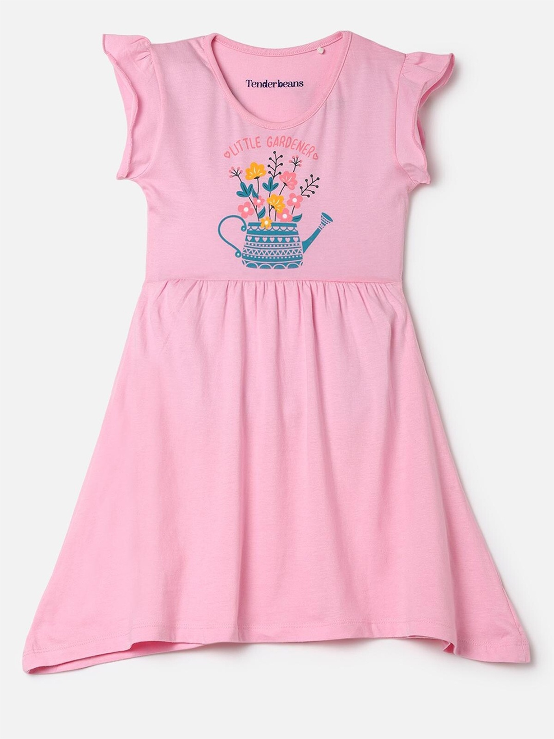 

UrbanMark Girls Graphic Printed Pure Cotton A-Line Dress, Pink