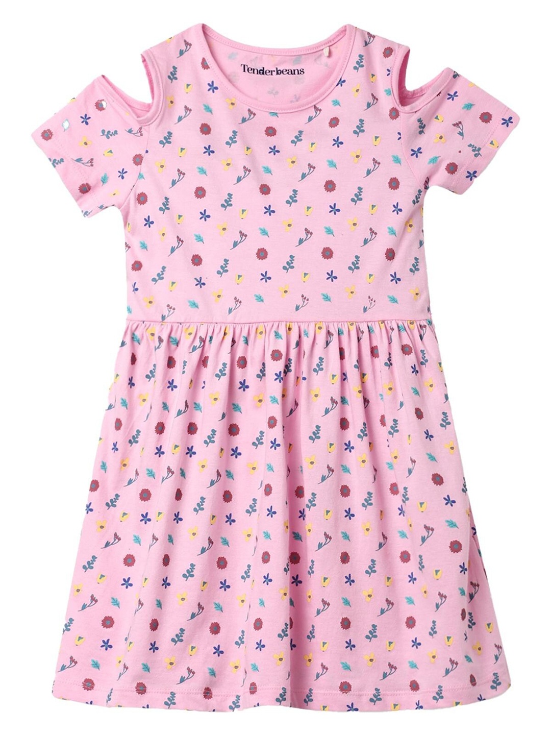 

UrbanMark Girls Floral Printed Pure Cotton Fit And Flare Dress, Pink