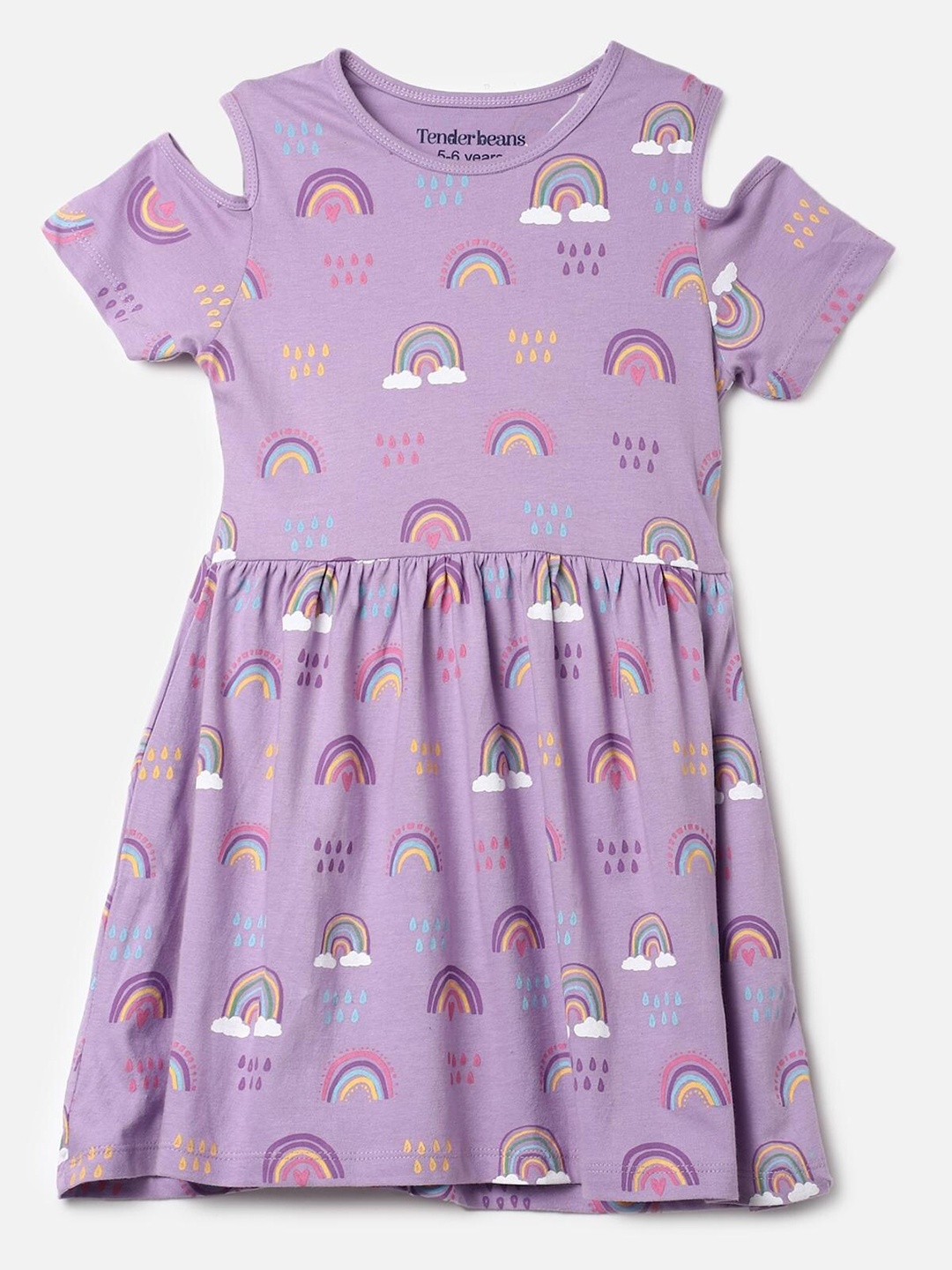 

UrbanMark Girls Floral Printed Pure Cotton A-Line Dress, Lavender