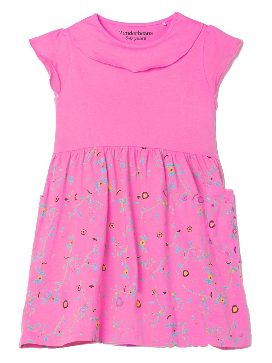 

UrbanMark Girls Floral Printed Pure Cotton A-Line Dress, Pink