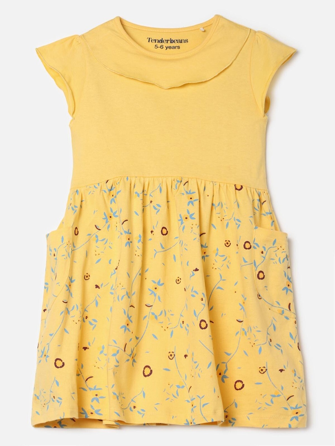 

UrbanMark Girls Floral Printed Pure Cotton A-Line Dress, Yellow