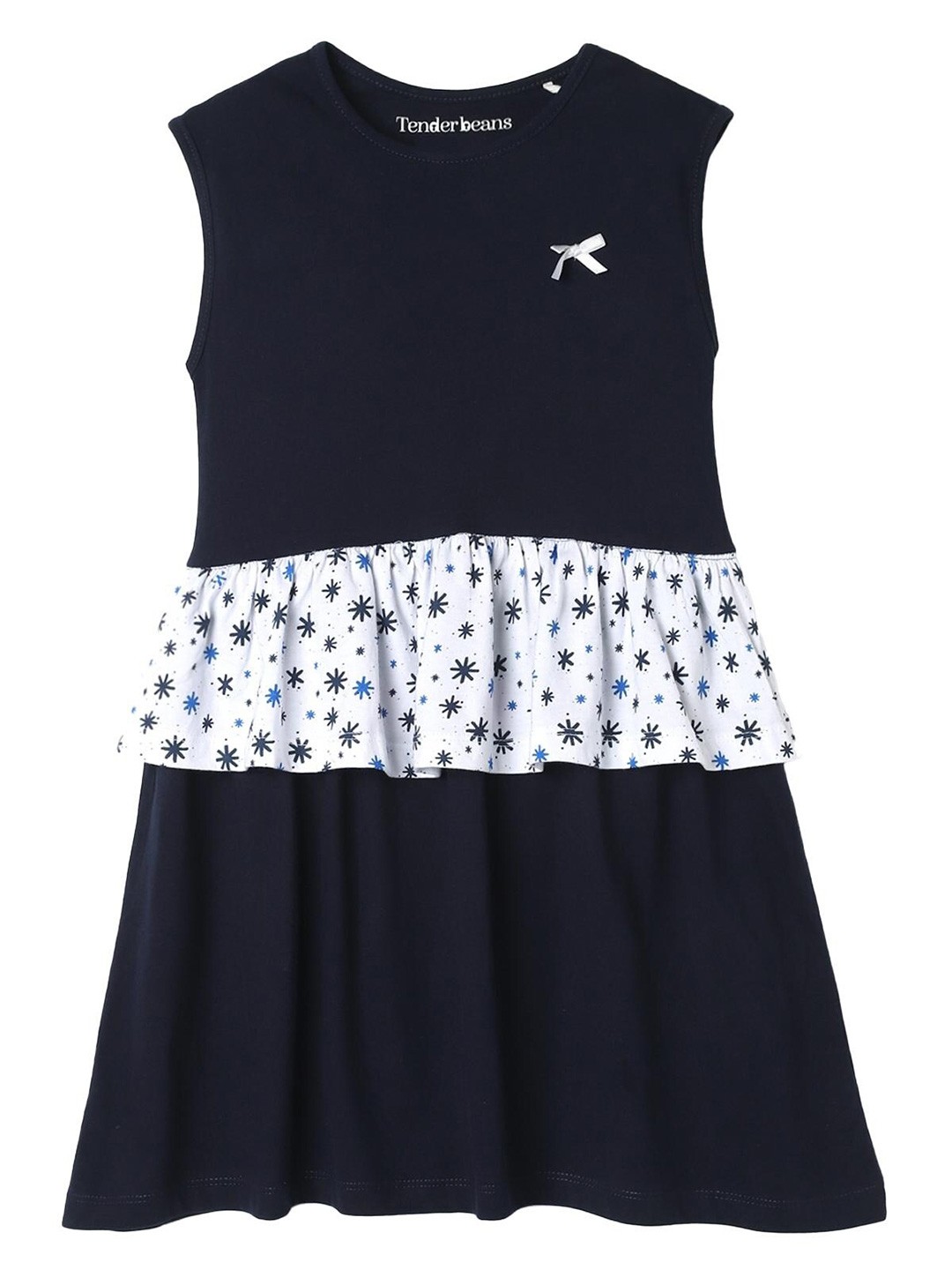 

UrbanMark Girls Floral Printed Pure Cotton Fit & Flare Maxi Dress, Navy blue