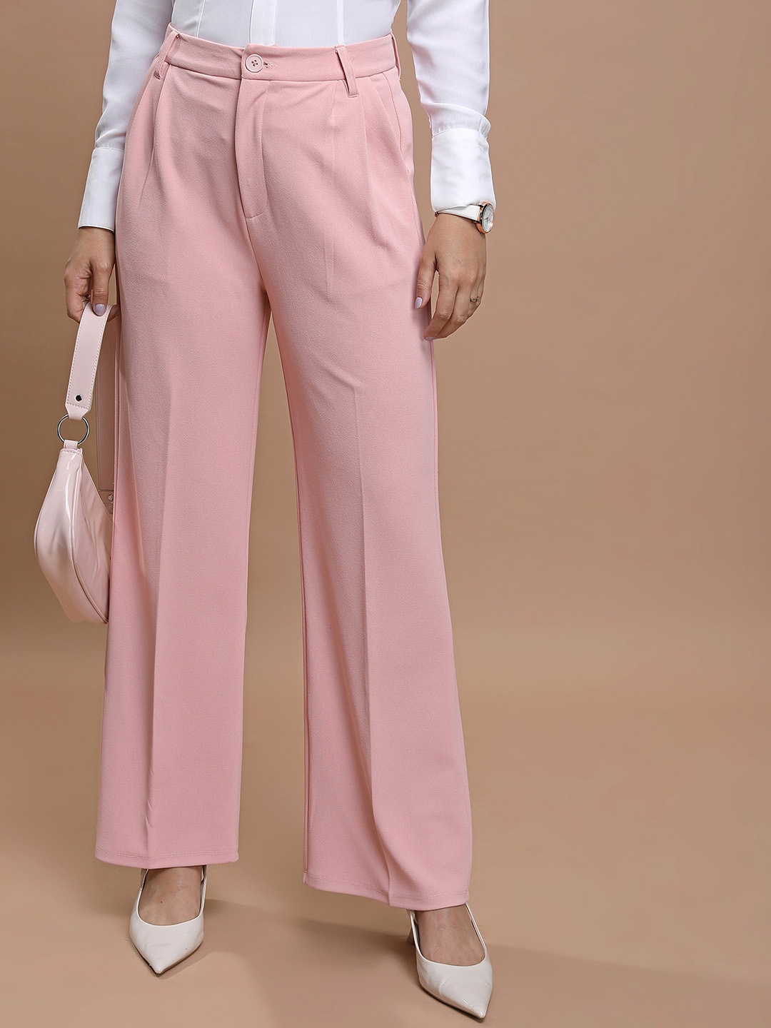 

Tokyo Talkies Mid-Rise Flat-Front Straight Fit Parallel Trousers, Pink