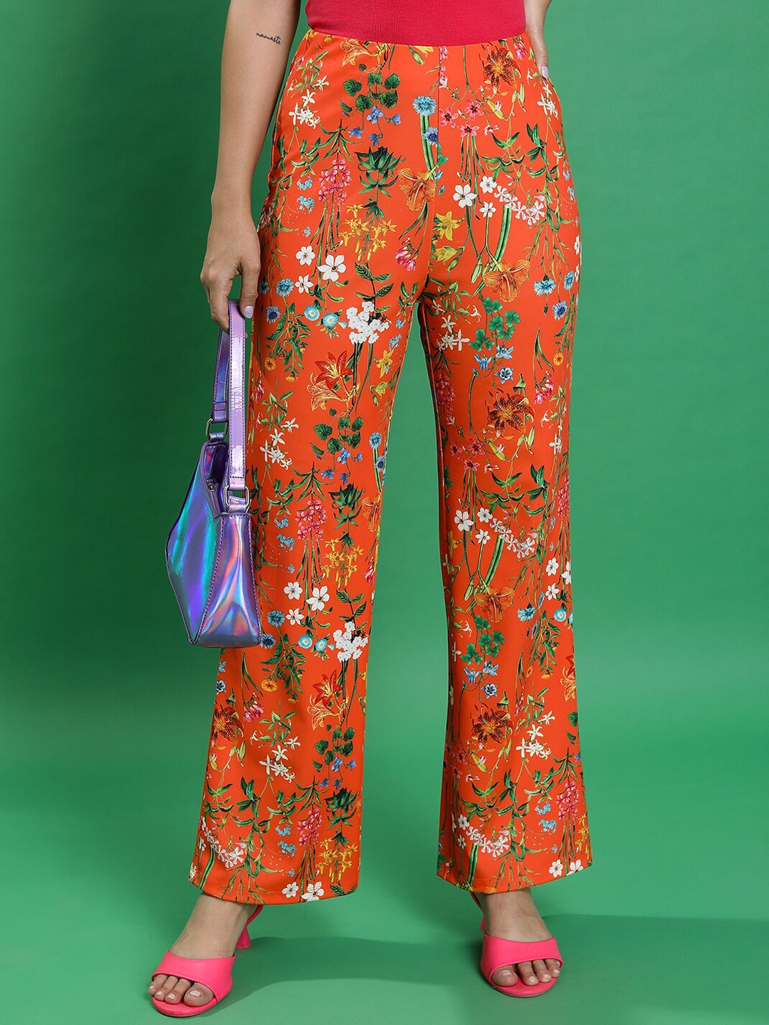 

Tokyo Talkies Women Floral Printed Trousers, Orange