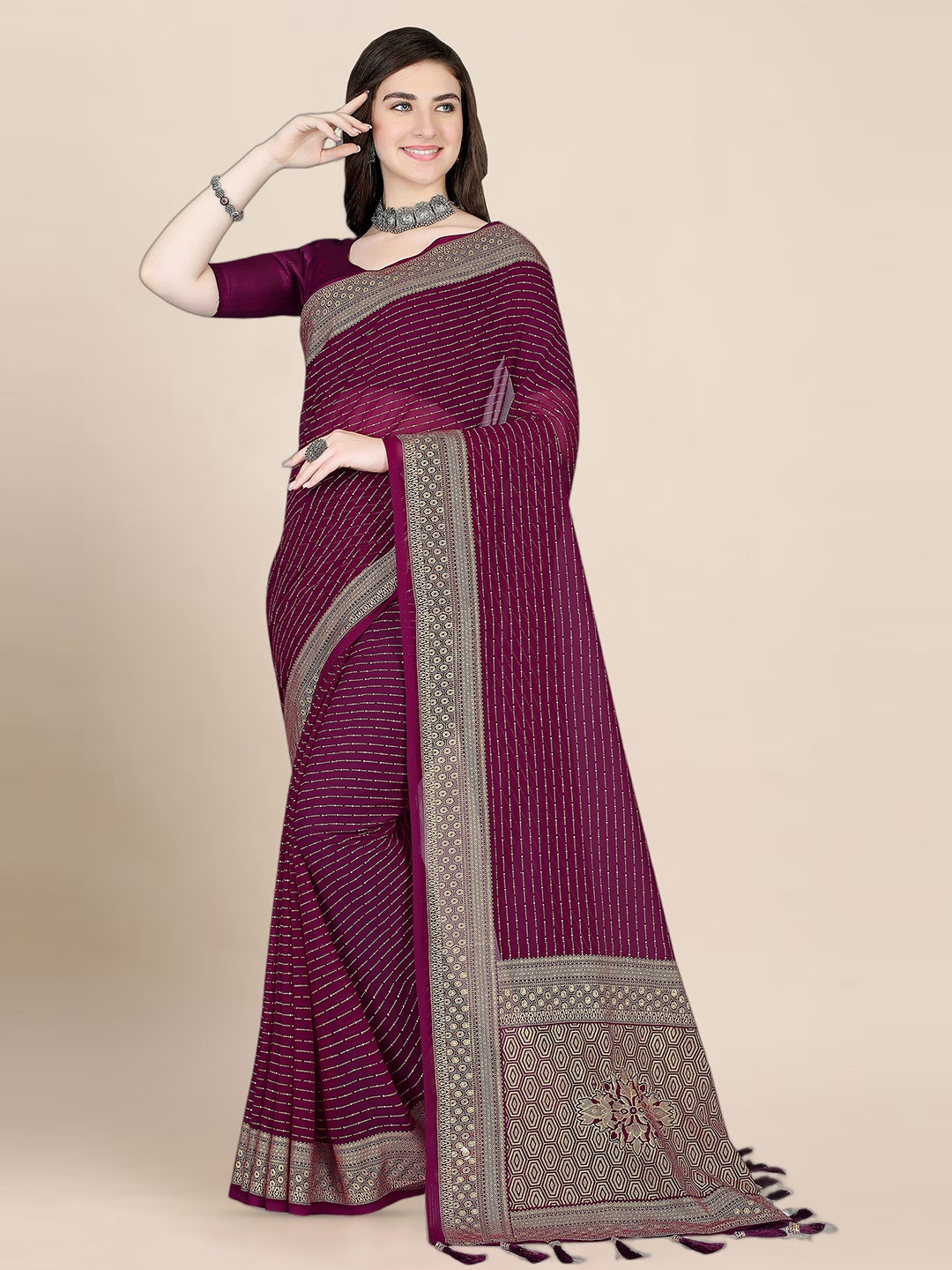 

Anjaneya Sarees Embellished Zari Saree, Purple