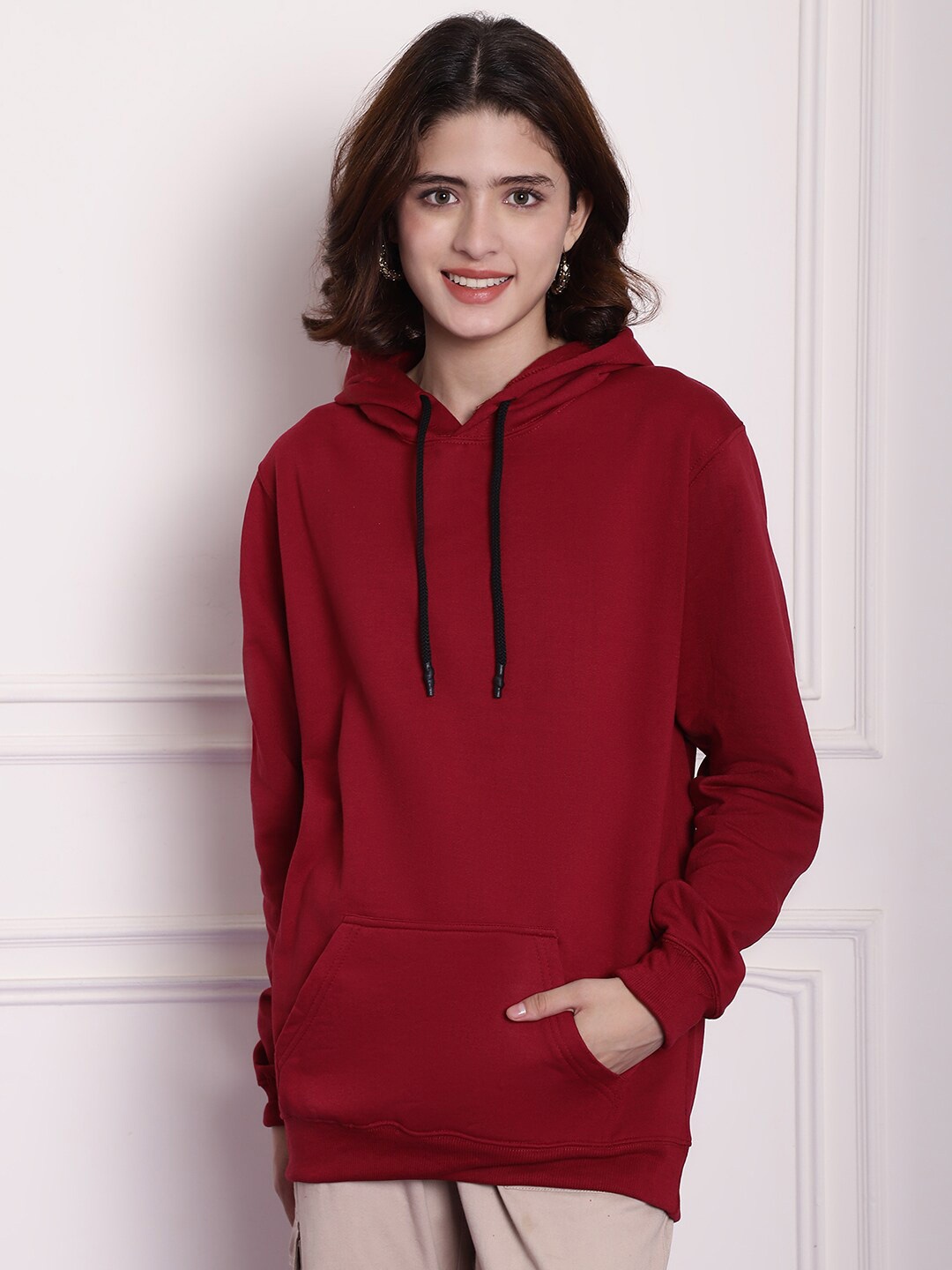 

Imsa Moda Women Maroon Hooded Sweatshirt