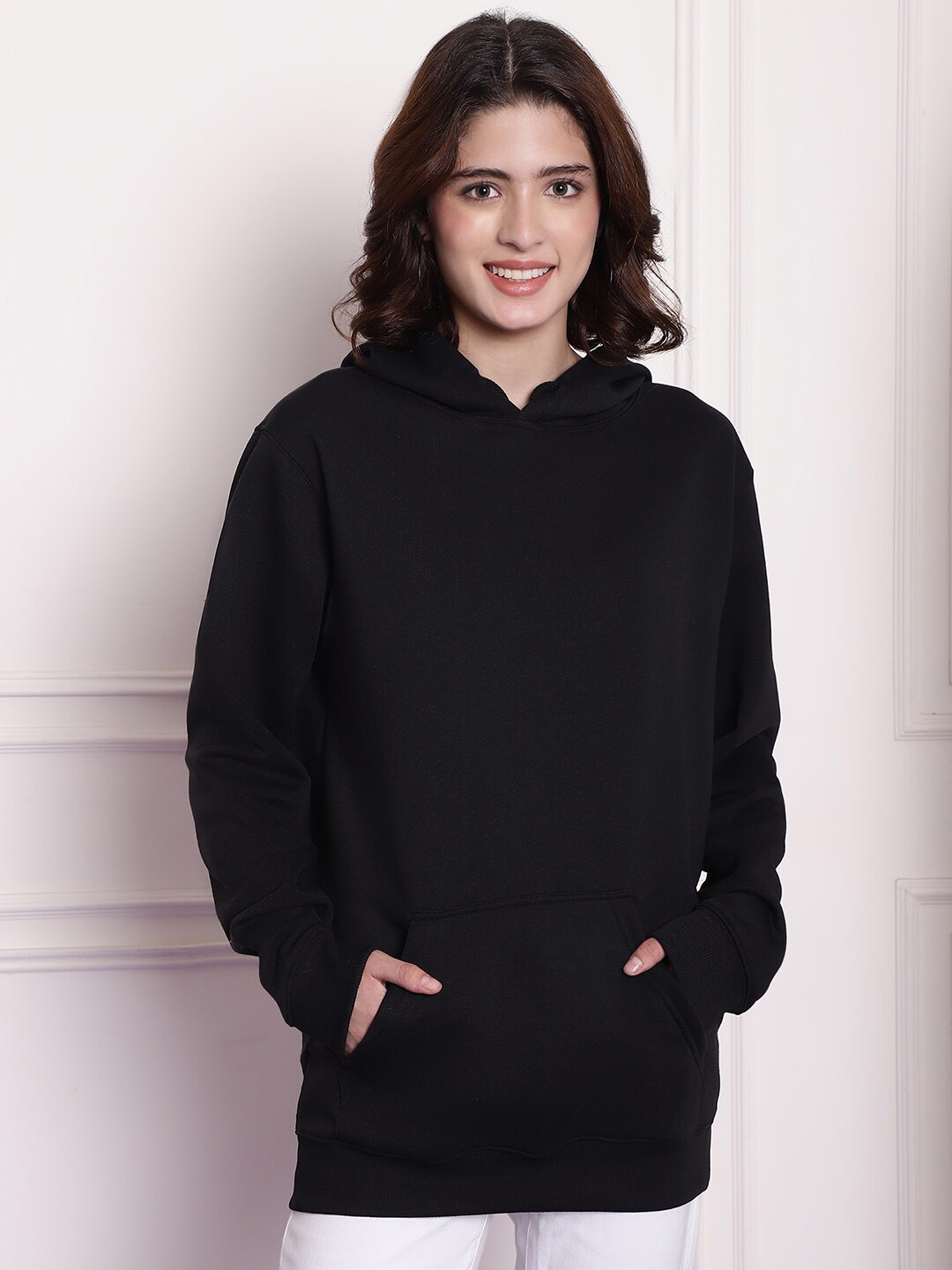 

Imsa Moda Women Black Hooded Sweatshirt