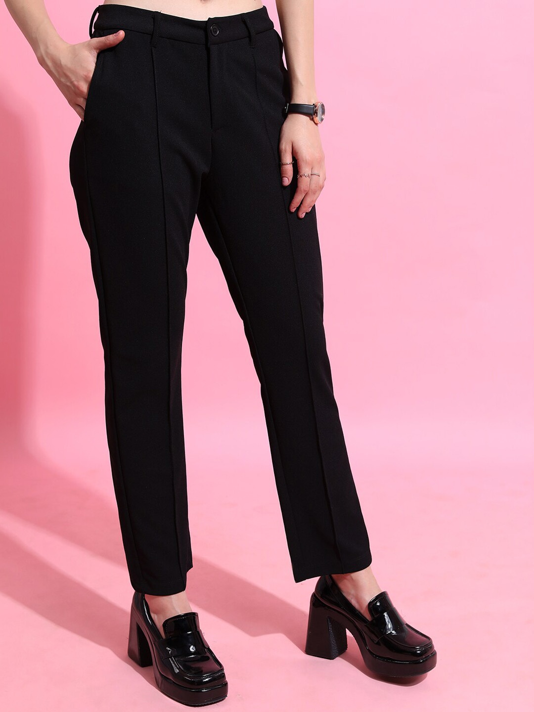 

KETCH Women High-Rise Plain Trousers, Black