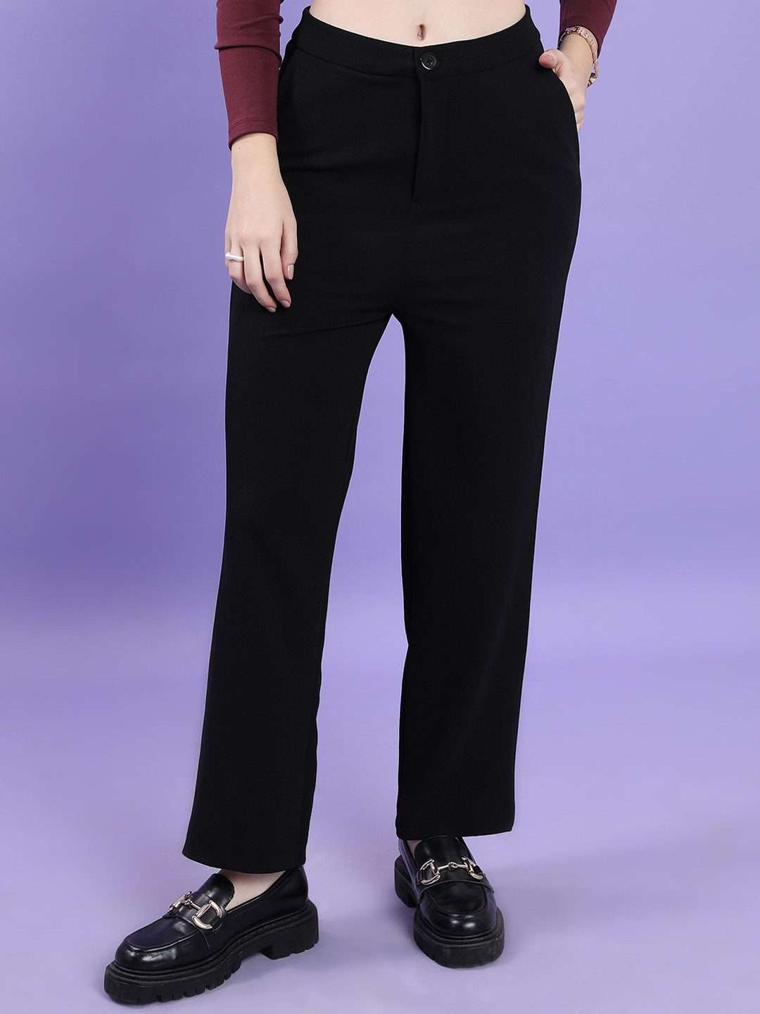 

KETCH Women Mid Rise Tailored Trousers, Black