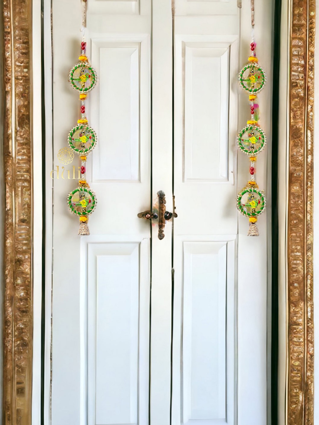 

DULI Green 4-Pieces Toran with Beads Traditional Wooden Hanging Wall Decor
