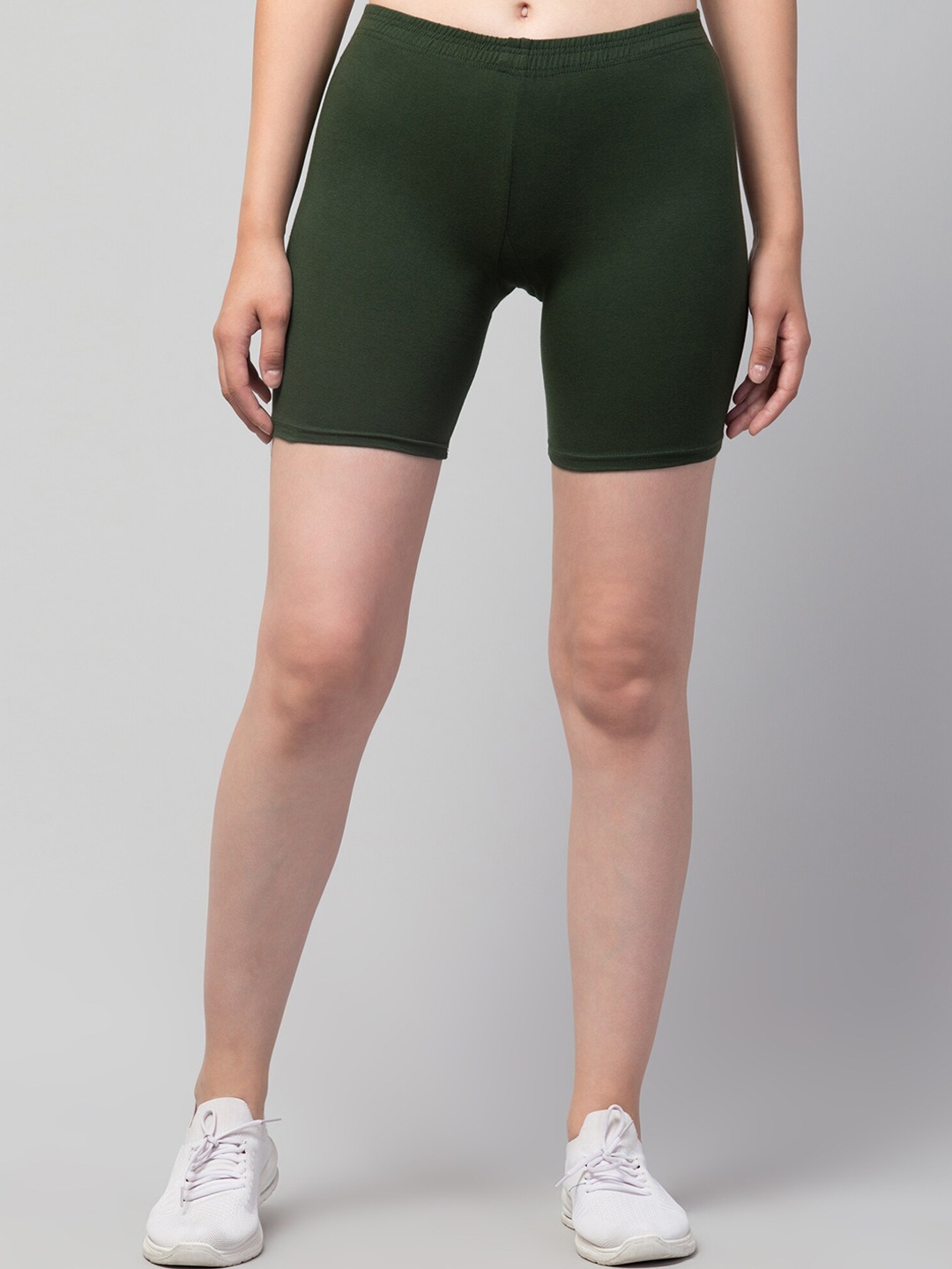 

A-Okay Women Skinny Fit Pure Cotton Sports Shorts, Olive