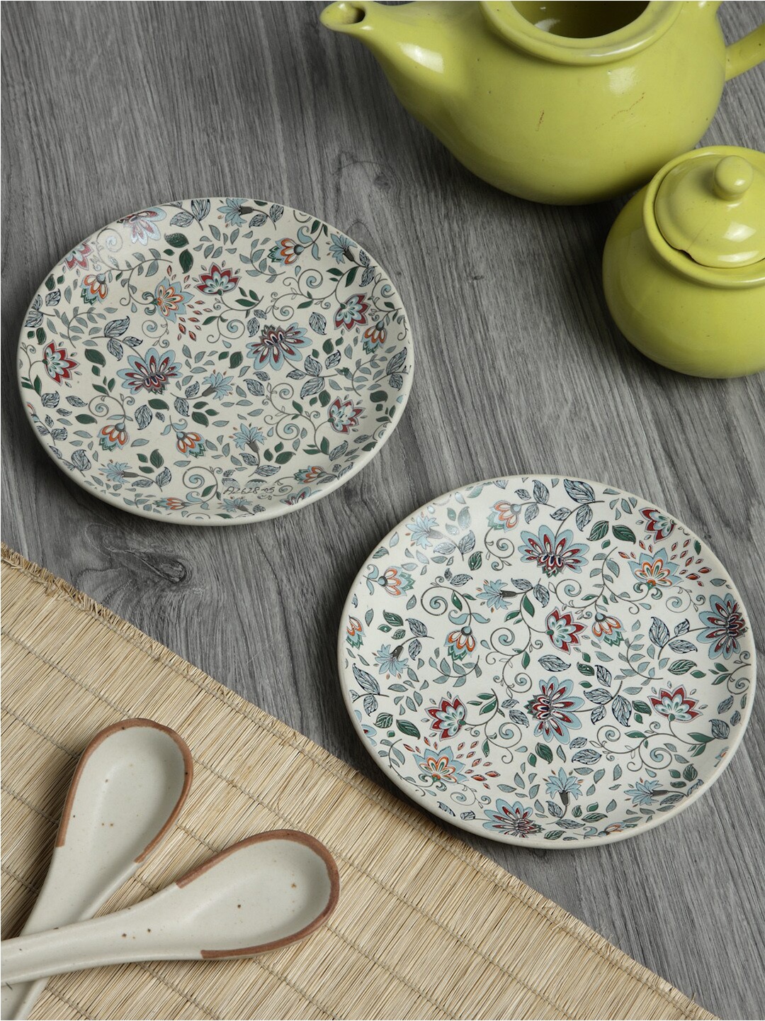 

Arrabi White & Green 2 Pieces Printed Stoneware Dishwasher Safe Matte Plates