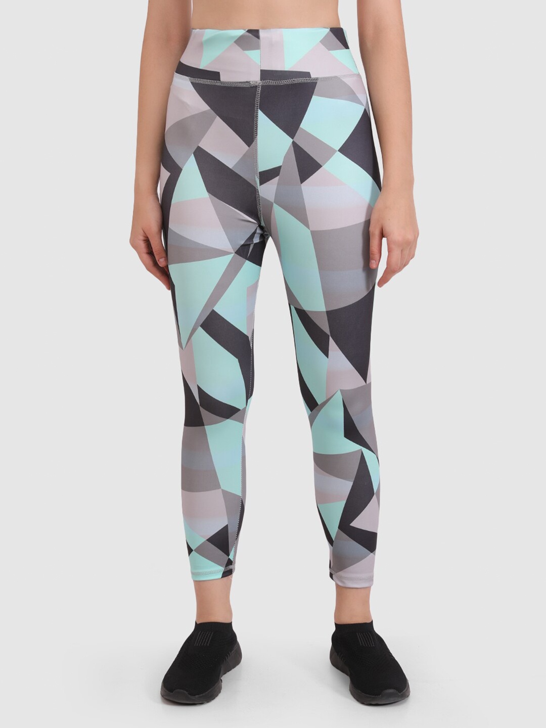 

BRACHY Women Printed Dry Fit Training or Gym Tights, Turquoise blue