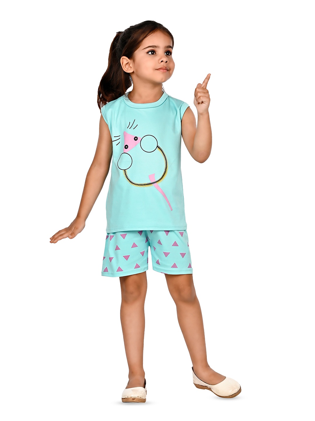 

BAESD Girls Graphic Printed T-shirt with Shorts, Turquoise blue