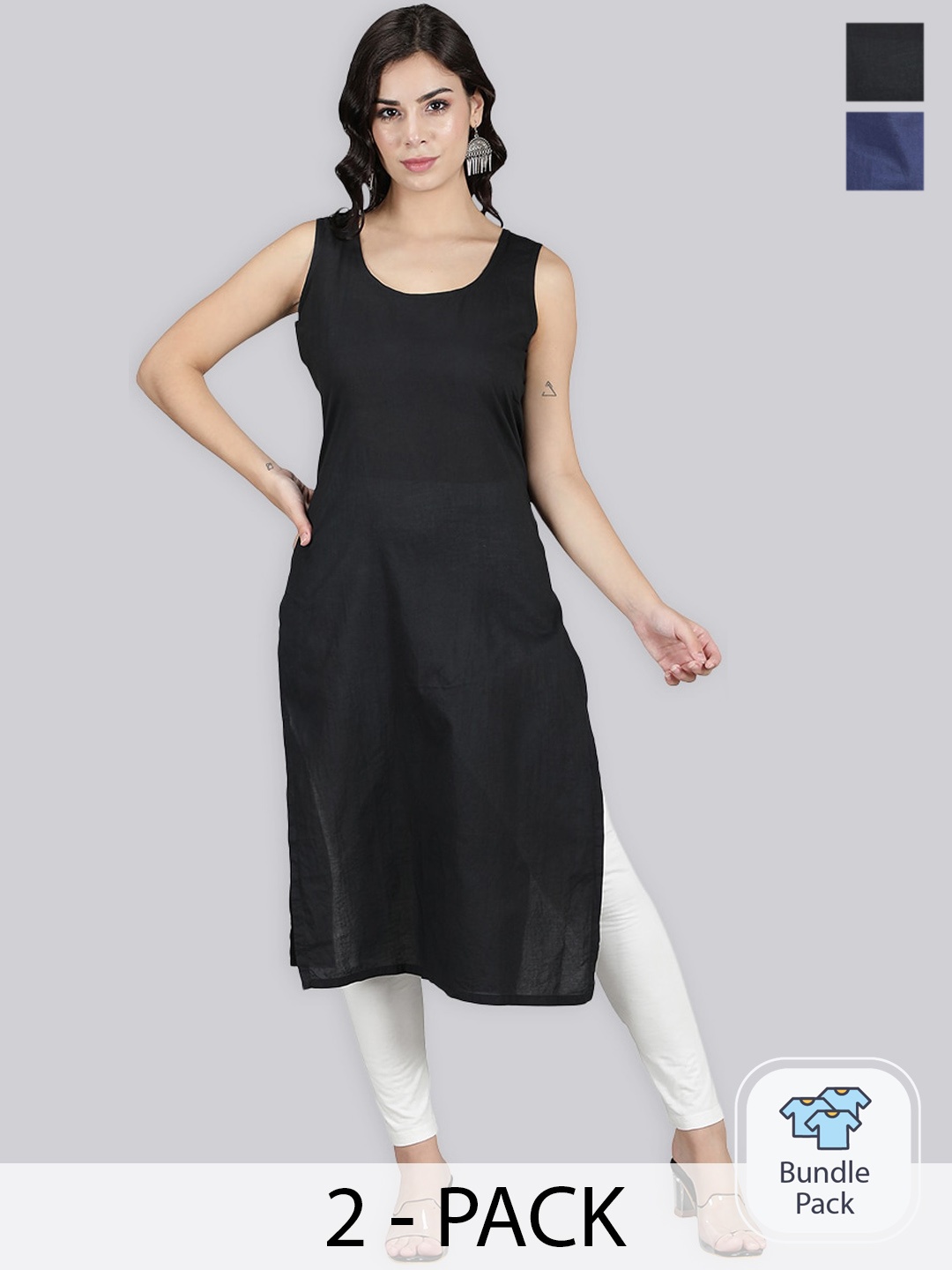 

Seva Chikan Pack Of 2 Cotton Long Slips, Black