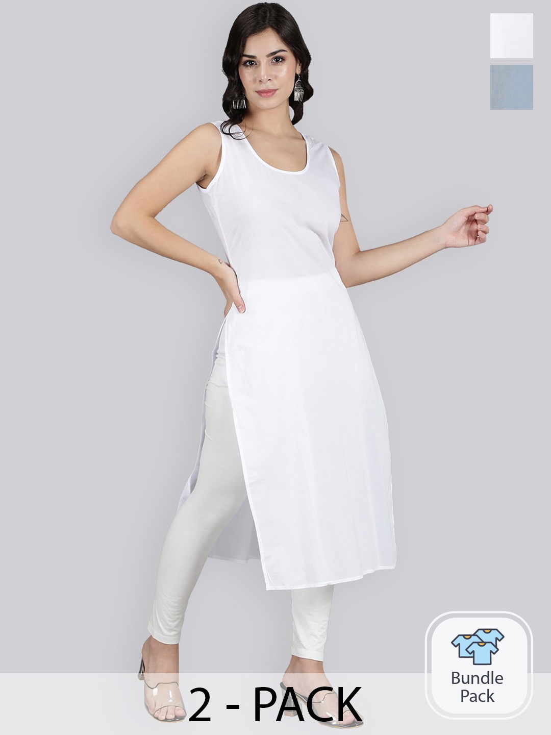 

Seva Chikan Pack Of 2 Cotton Long Slips, White