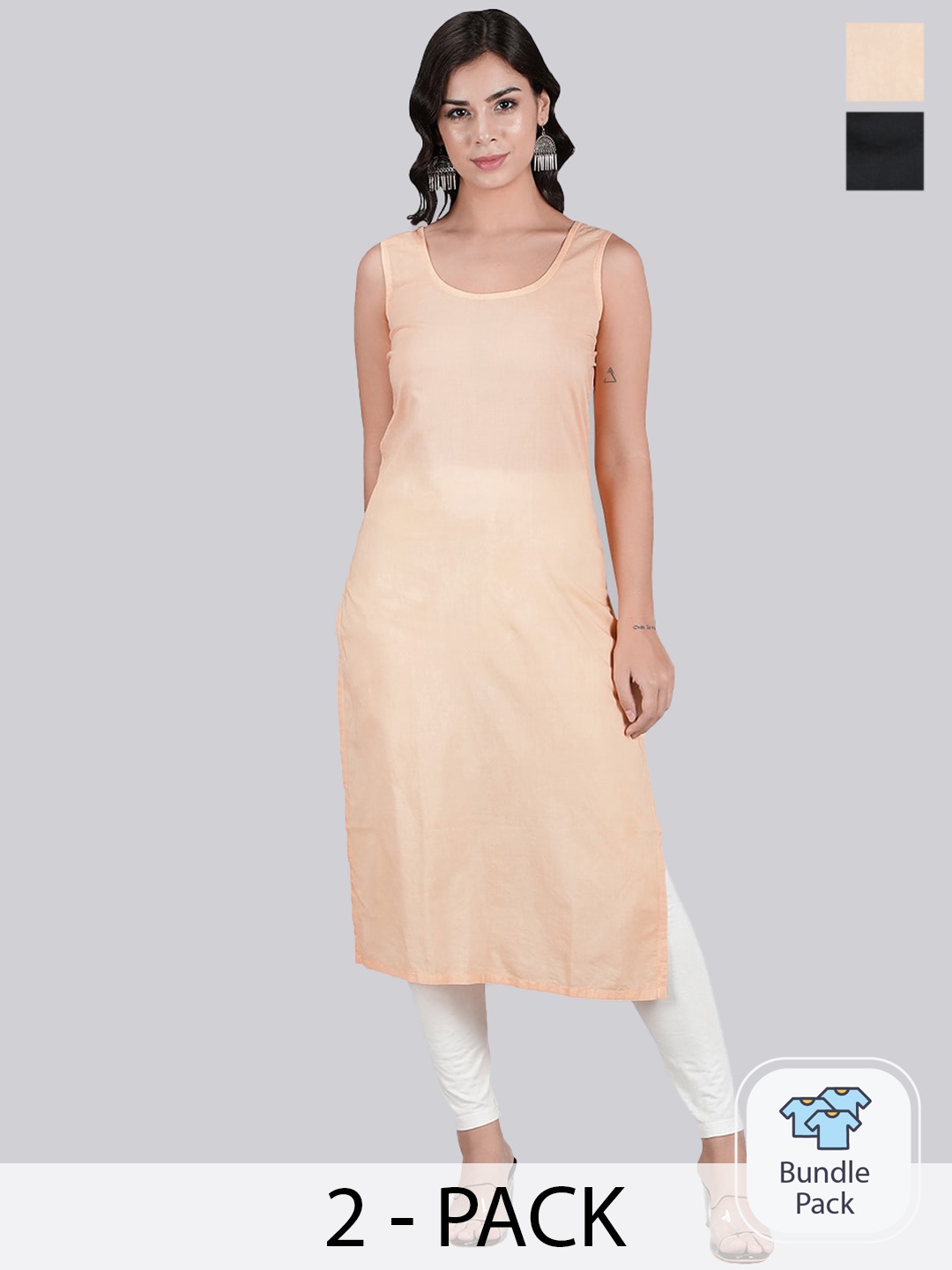 

Seva Chikan Pack Of 2 Cotton Long Slips, Beige