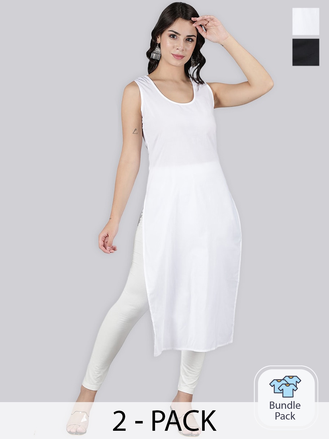 

Seva Chikan Pack Of 2 Cotton Long Slips, White