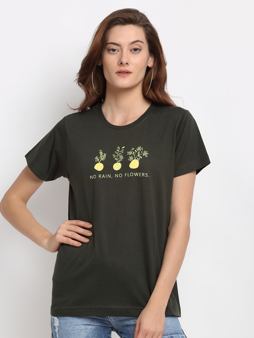 YOLOCLAN Graphic Printed Pure Cotton T-shirt, Green