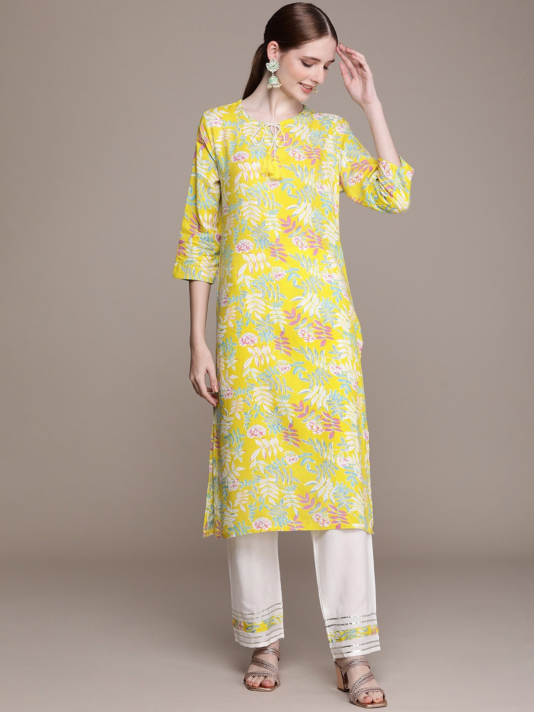 

Anouk Floral Printed Kurta with Trousers, Yellow