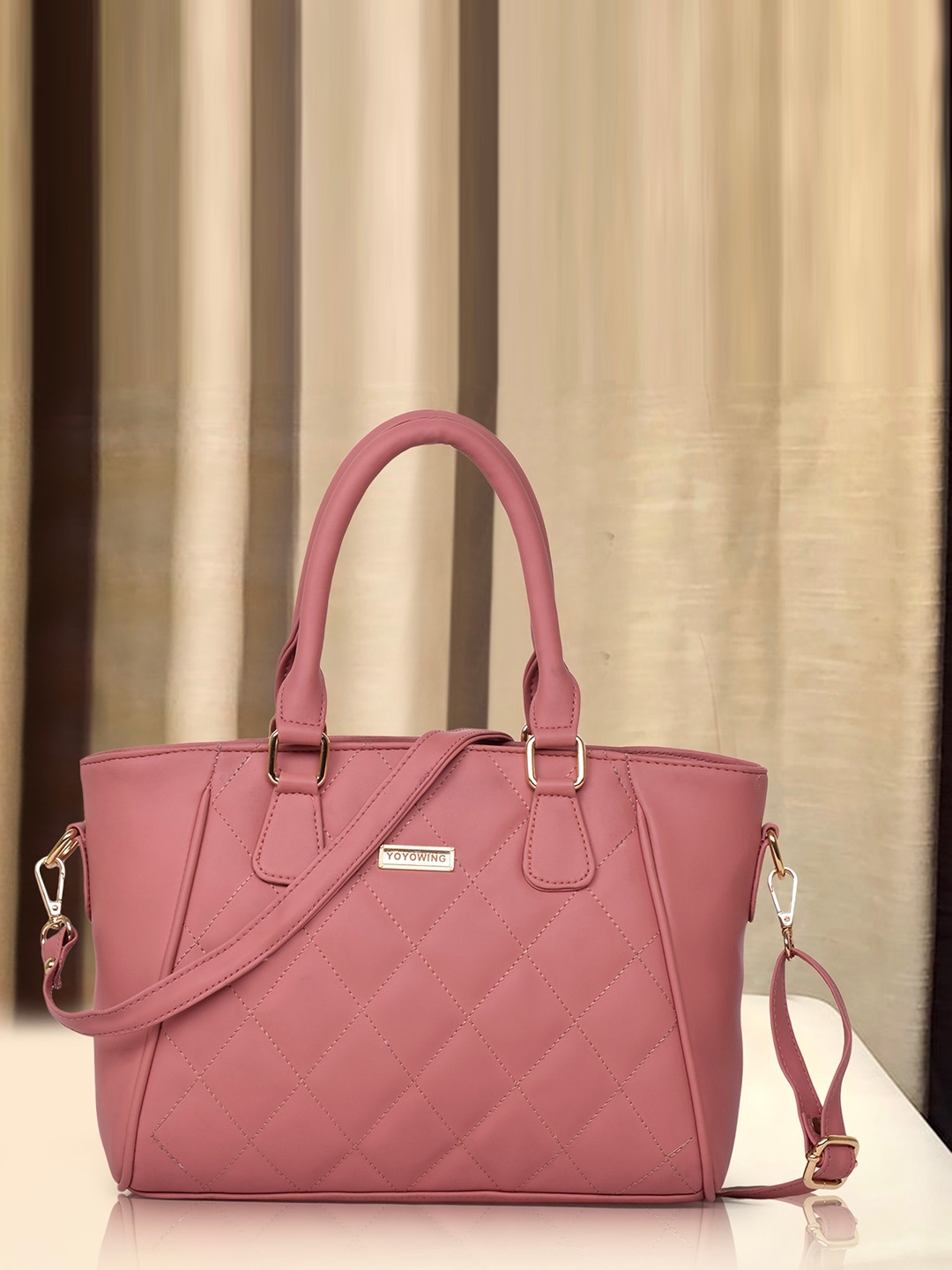 

YOYOWING Quilted Structured Handheld Bag, Pink