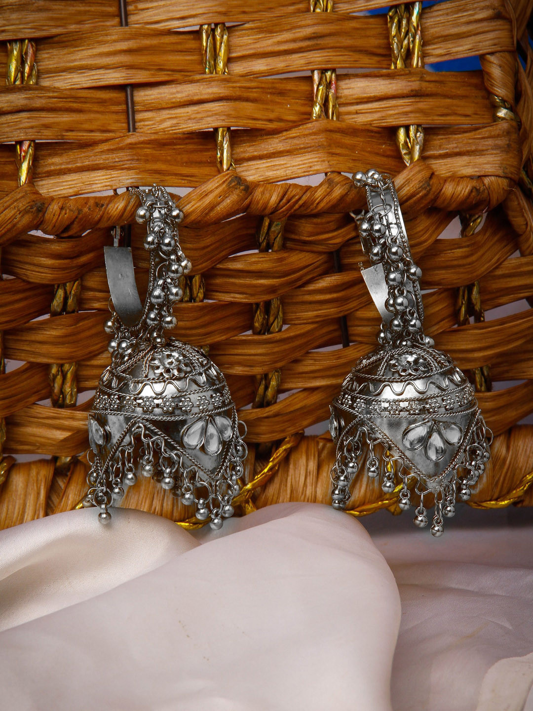 

Rang Gali Silver-Plated Dome Shaped Jhumkas