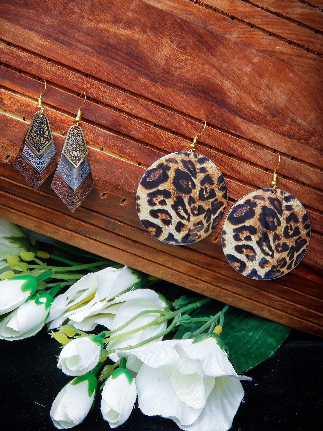 

Rang Gali Set Of 2 Sterling Silver Geometric Shaped Drop Earrings, Brown