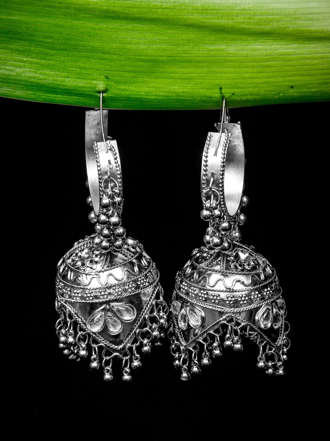 

Rang Gali Silver-Plated Oxidised Dome Shaped Jhumkas Earrings