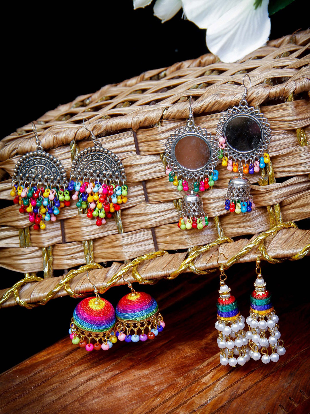 

Rang Gali Set Of 4 Silver-Plated Sterling Silver Oxidised Contemporary jhumkas