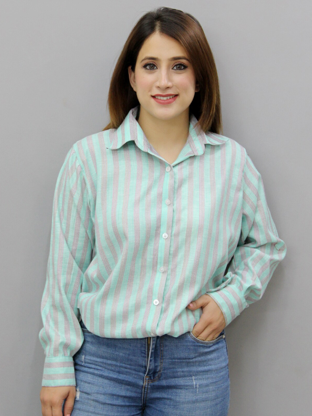 

CRAZEVILLA Striped Relaxed Cotton Casual Shirt, Green