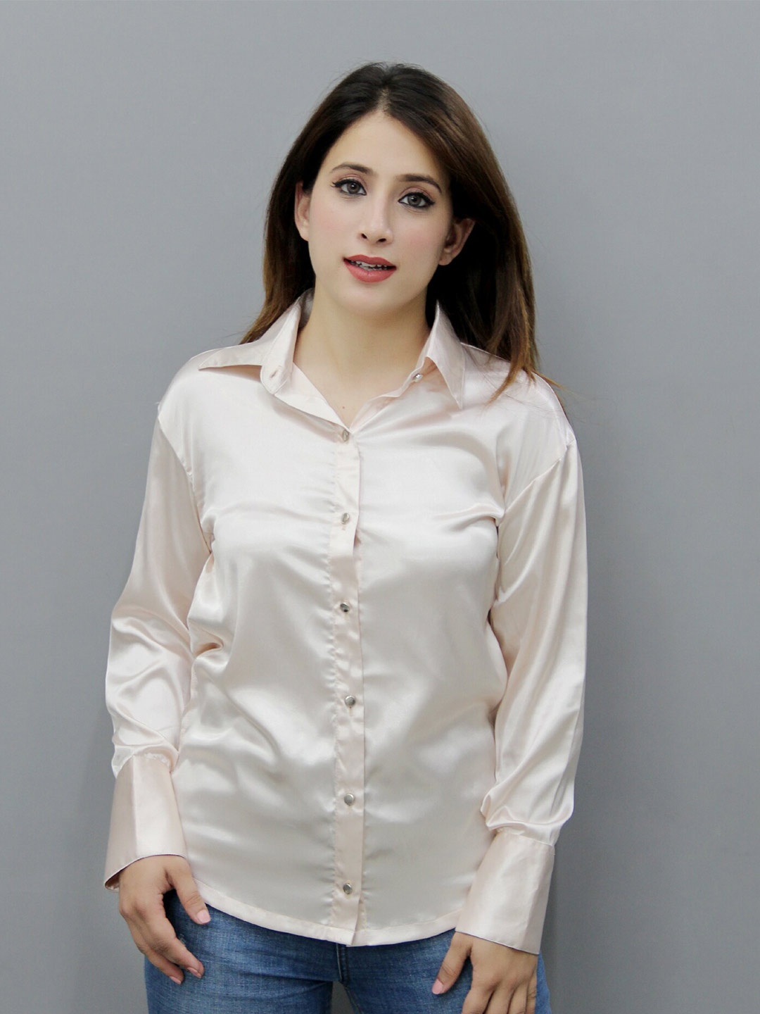 

CRAZEVILLA Relaxed Regular Fit Satin Casual Shirt, Rose gold