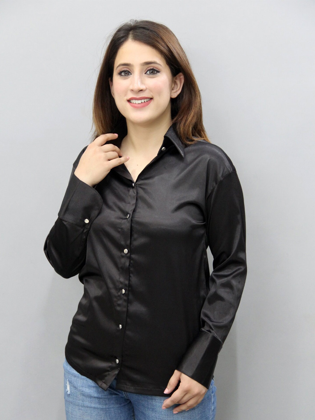 

CRAZEVILLA Relaxed Regular Fit Satin Casual Shirt, Black
