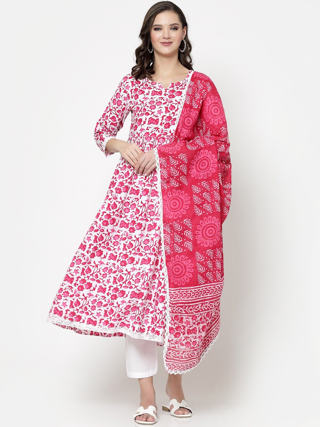 

KALINI Floral Printed Regular Kurta with Trousers & Dupatta, Pink