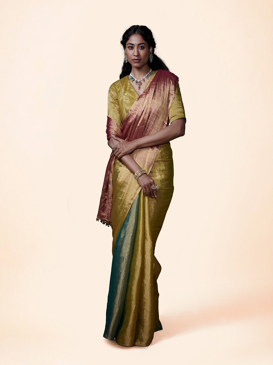 

Dressfolk Ombre Chanderi Tissue Saree, Teal