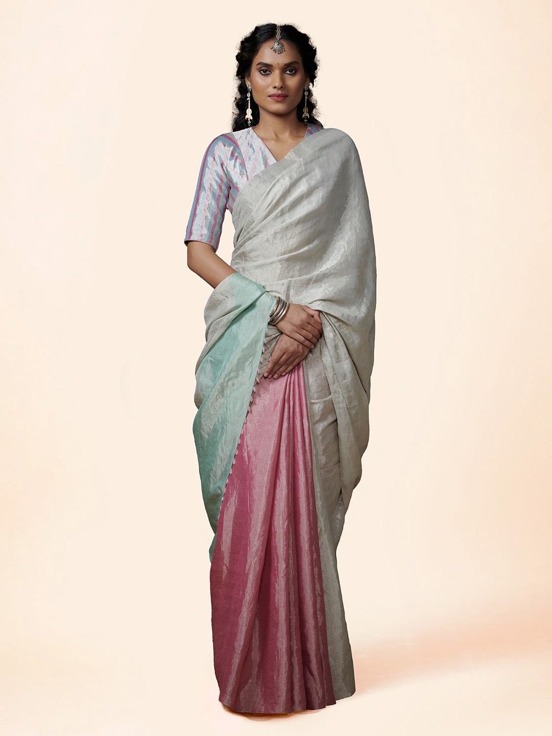 

Dressfolk Ombre Zari Chanderi Tissue Saree, Pink