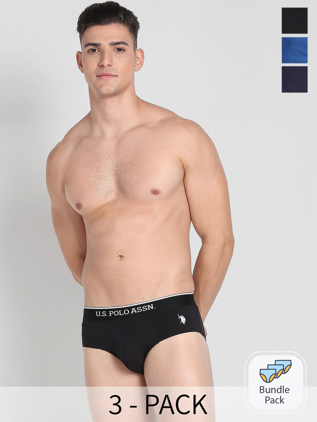 

U.S. Polo Assn. Pack Of 3 Mid-Rise Basic Briefs EB004-ZBN-P3, Black