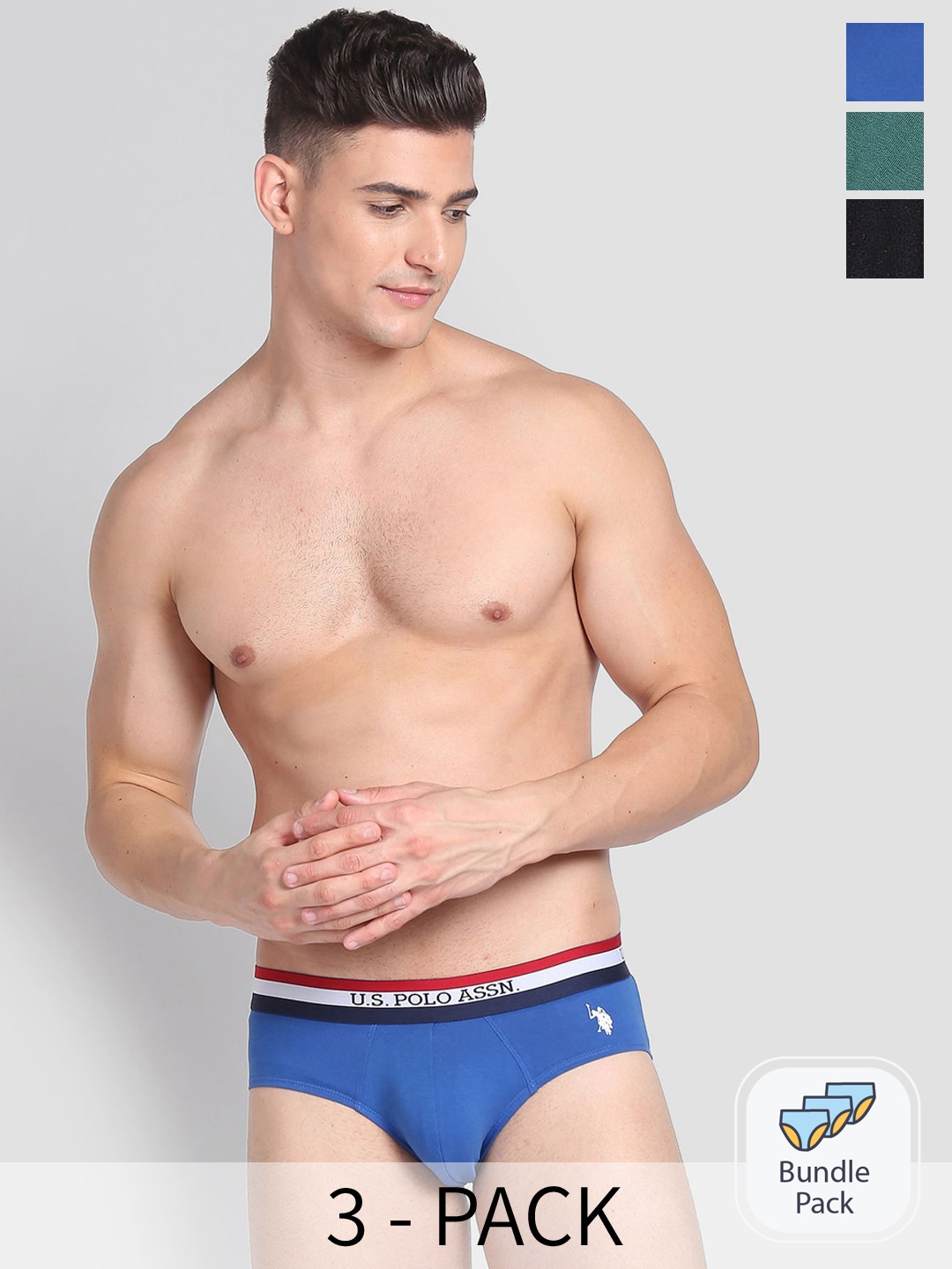 

U.S. Polo Assn. Pack Of 3 Elasticized Waist Solid EB002 Briefs, Green