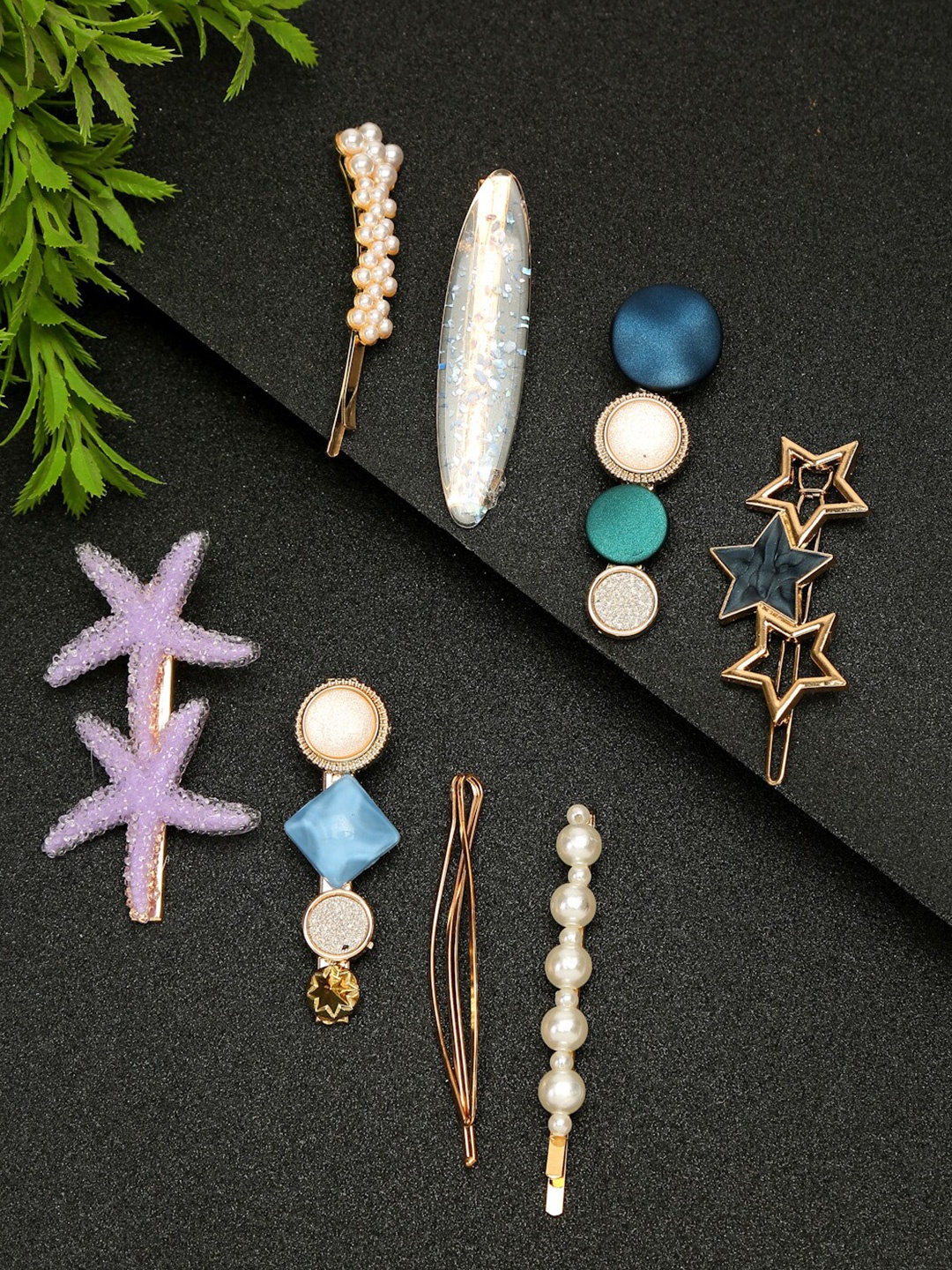 

DressBerry Set Of 8 Gold-Toned & White Plastic Bobby Pins
