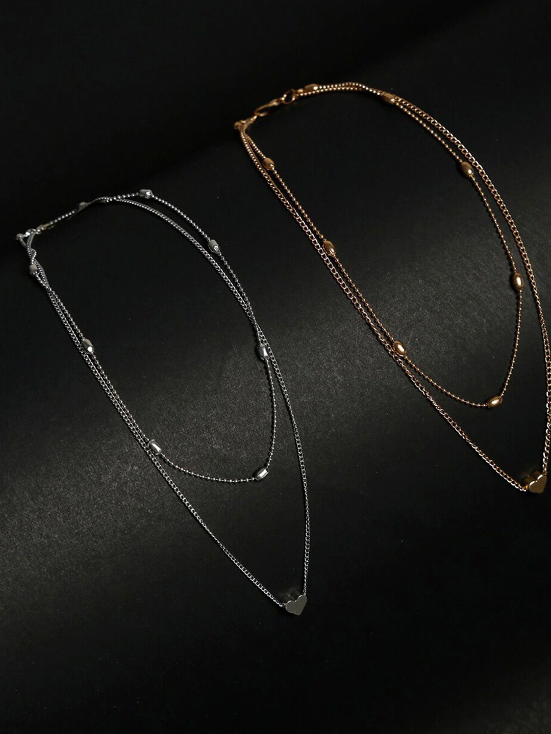 

DressBerry Set of 2 Gold-Plated Layered Necklace, Silver